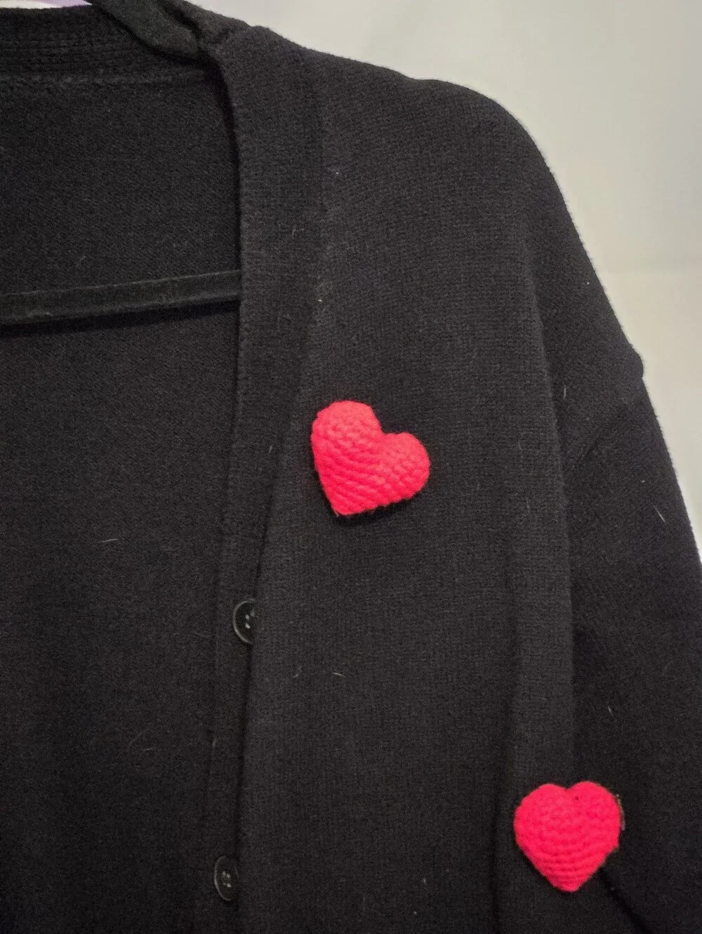 Cider Black Cardigan with Red Heart Appliqués